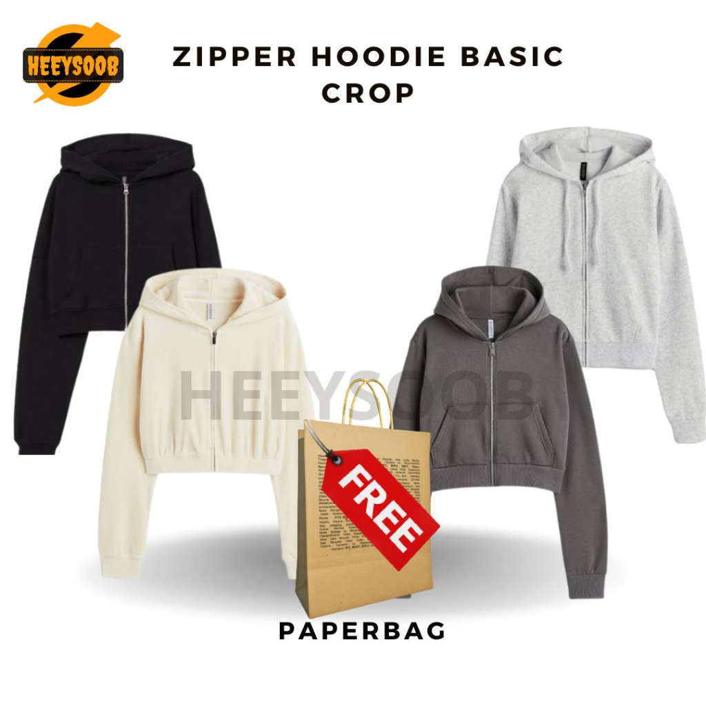 Jual Zipper HM Basic Crop Jaket Zipper Crop top Hoodie Sweater Wanita ...