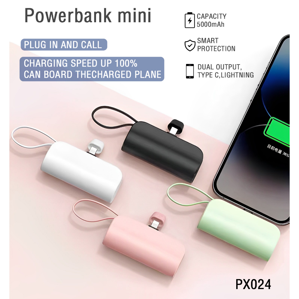 Jual Powerbank Lightning+Type-C 2in1 5000mAh portabel mini bawaan bank ...