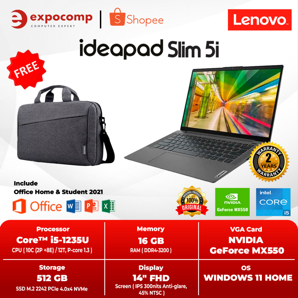 Jual Lenovo Ideapad Slim 5i Ip 5 14ial7 5rid Grey Core I5 1235u Shopee Indonesia