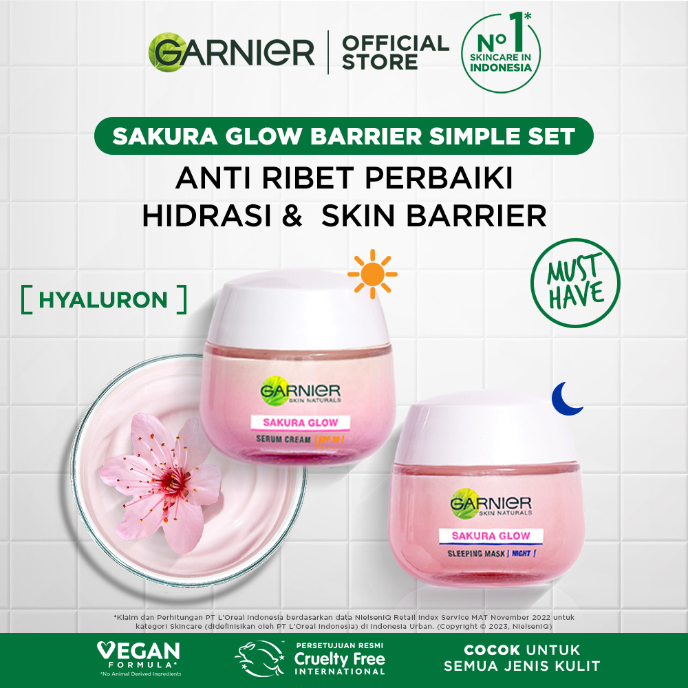 Jual Paket Skincare Garnier Sakura Glow Skin Barrier Simple Set - Untuk