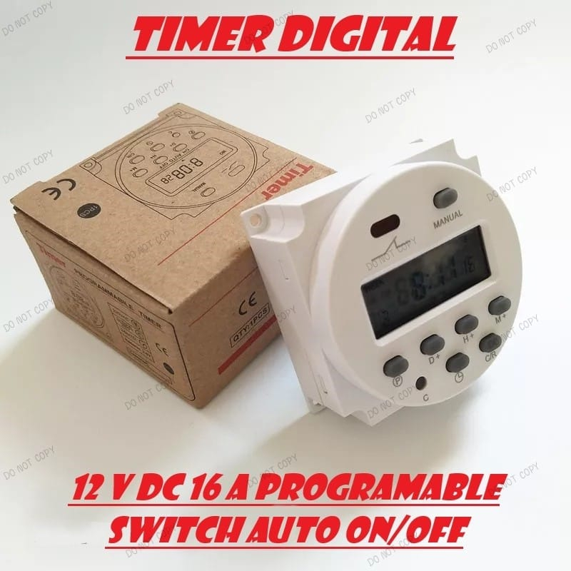 Jual Timer Digital 12 V dc 16A Programmable Switch Auto On / Off Timer ...