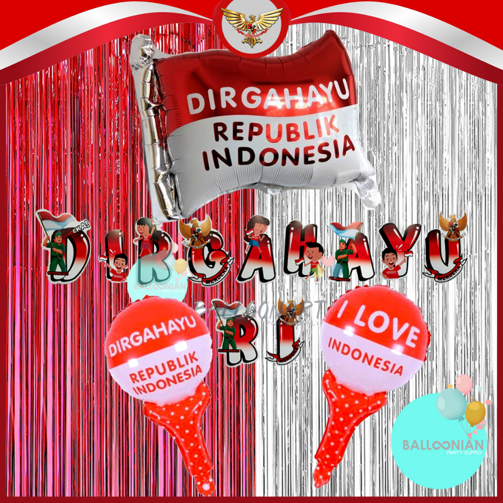 Jual DIRGAHAYU HEMAT DEKORASI SET/BALON FOIL KEMERDEKAAN/17 AGUSTUS