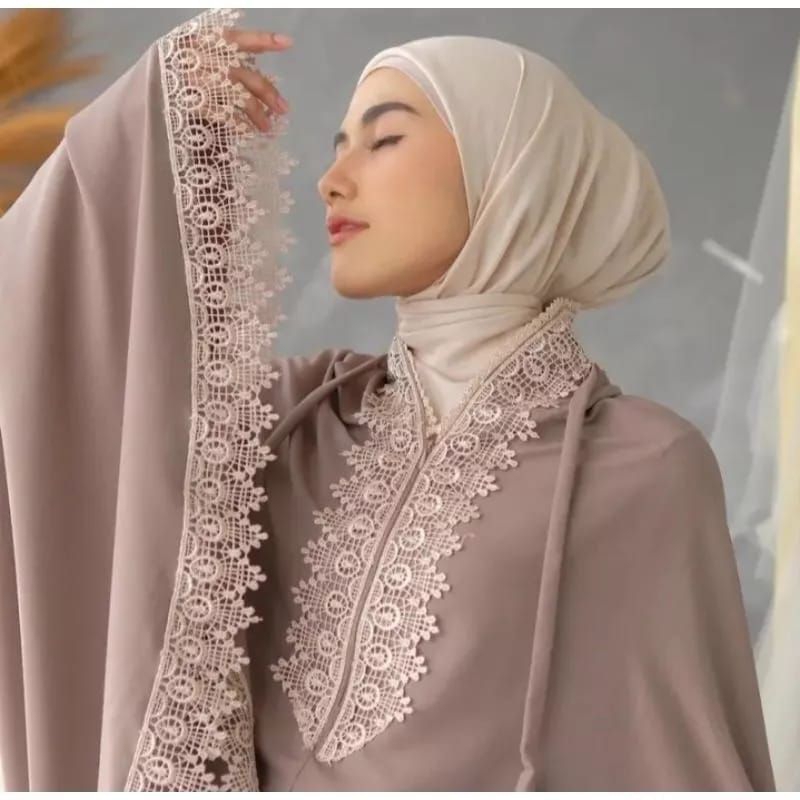 mukena dewasa 2in1 resleting jumbo katun premium renda mewah full jifer