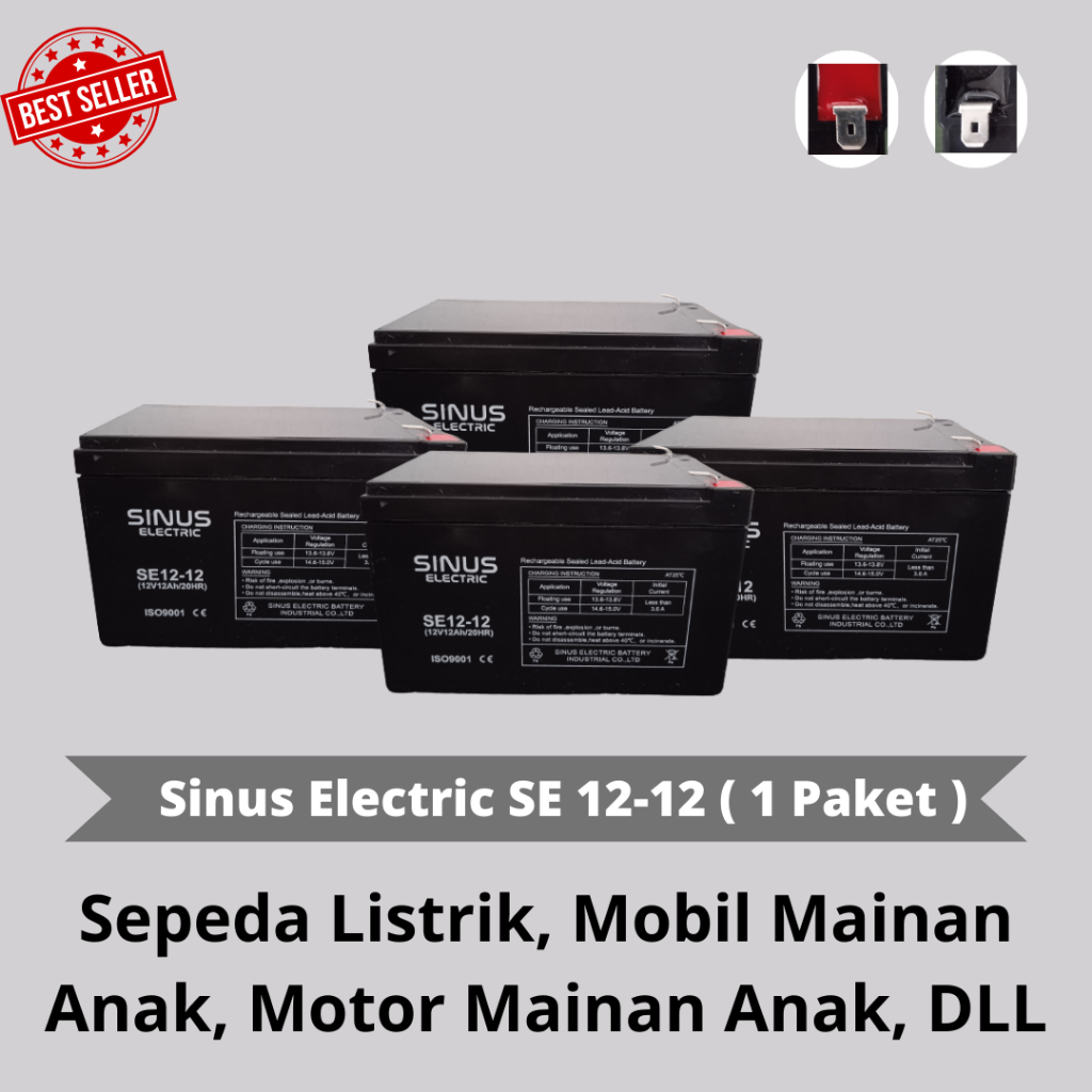 Jual 1 Paket Aki Sepeda Listrik Selis Butterfly, Unity 12V 12Ah VRLA