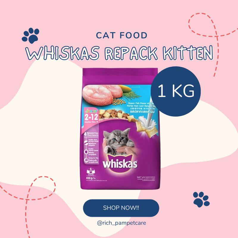 Jual MAKANAN KERING KUCING ANAKAN DRY FOOD KITTEN WHISKAS REPACK 1 KG