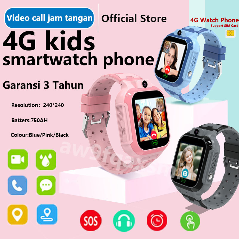 4G Smart Watch Phone Video Call Whatsup Wifi Waterproof Kids GPS Telepon  Camera Monitor Tracker Lokasi Waterproof Smartwatch kids Anti Air Jam  Tangan