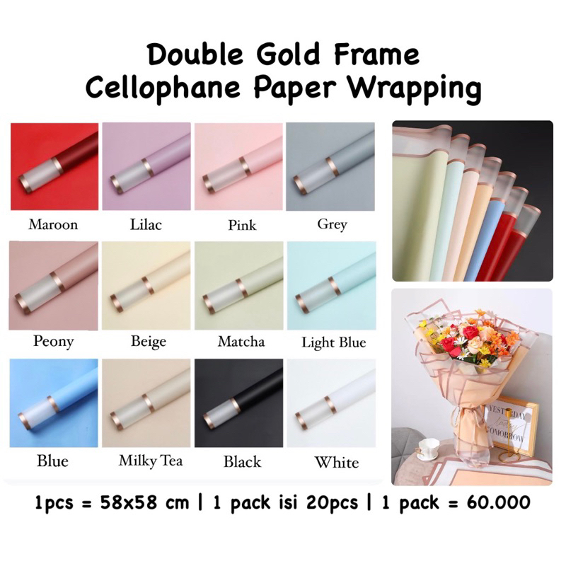 Jual Kertas Cellophane Buket Bunga [Double Gold Frame] Flower Wrapping ...