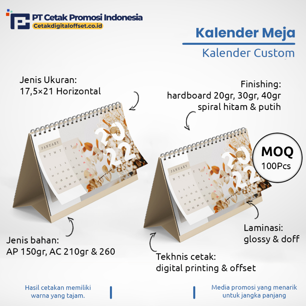 Jual Cetak Kalender Meja Horizontal Mini Aesthetic Calendar Duduk Custom Kualitas Premium 