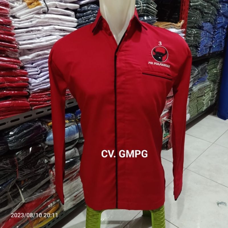 Jual kemeja pria lengan panjang partai PDIP (list hitam) | Shopee Indonesia
