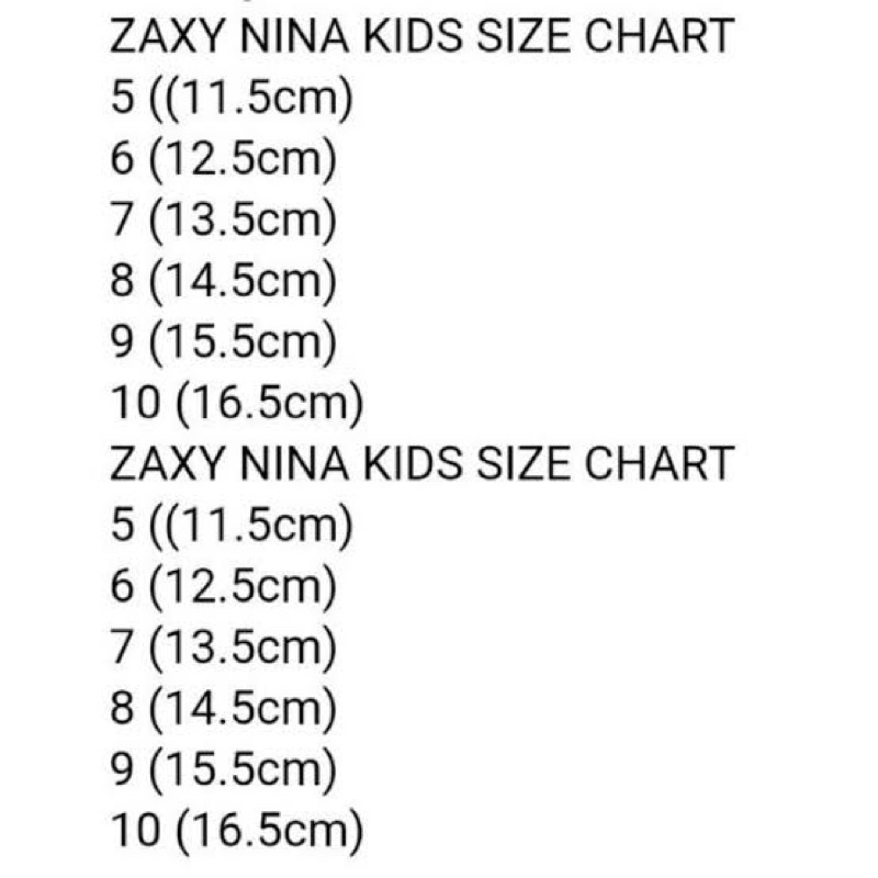 Size zaxy nina outlet