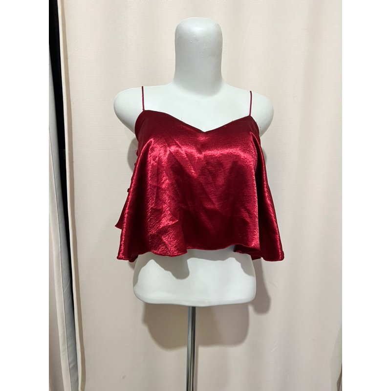 Jual TOP MERAH SABRINA SATIN MEWAH ADA CUP BRA PRELOVED | Shopee Indonesia