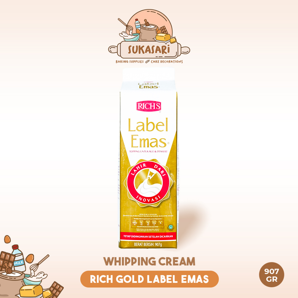Jual Sukasari Whipping Cream Rich Gold Label Emas 907gr, 500gr Non Dairy / Whipping Cream