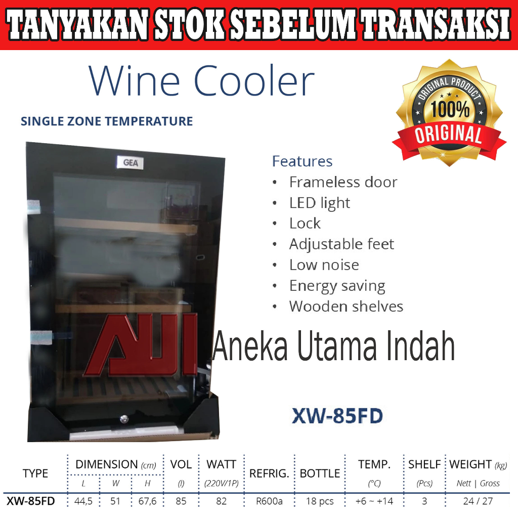 Jual Gea XW85FD XW85 Wine Cooler / Showcase / Display Cooler