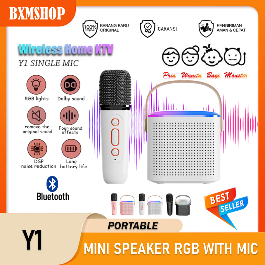 Jual Speaker Karaoke Y1 Bluetooth Mini 2 Mic Full Bass RGB Portable ...