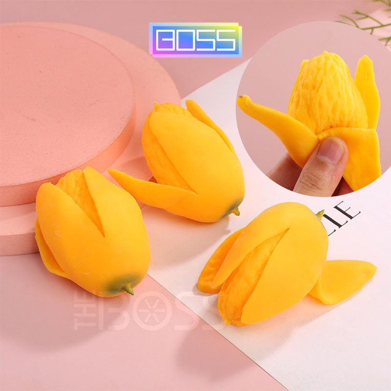 Jual Boss Mainan Squishy Pencet Anti Stress Buah Mangga Kupas Viral