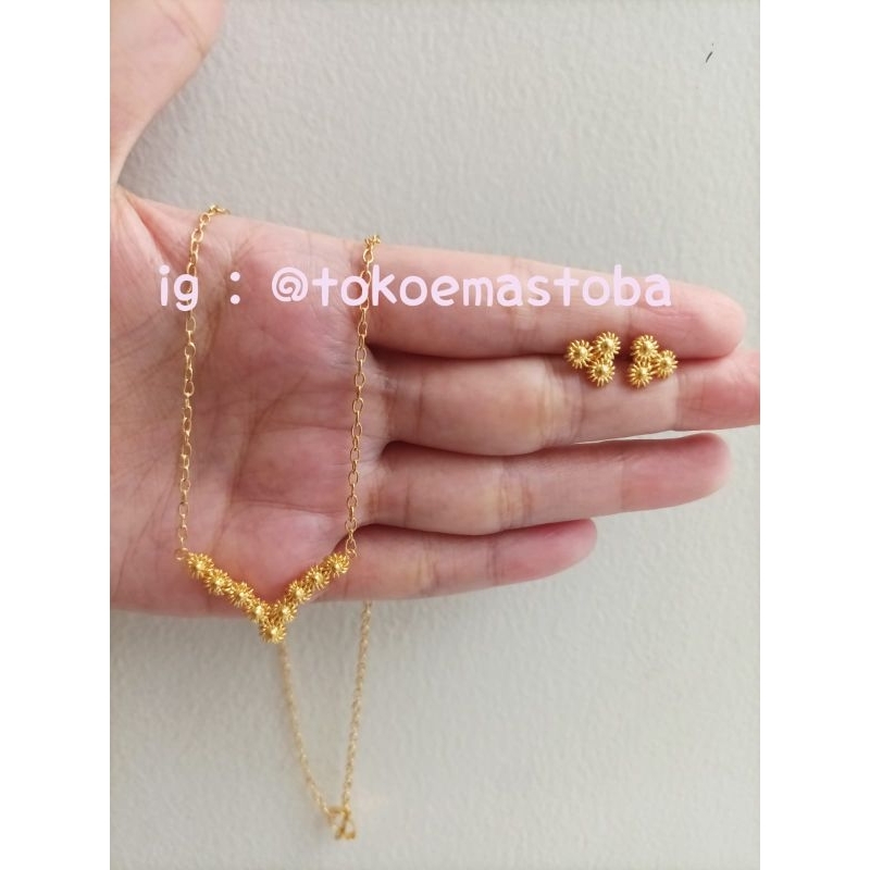 Jual Acc Set Kalung Dan Anting Bunga Matahari Emas 24k 99 9 10gram