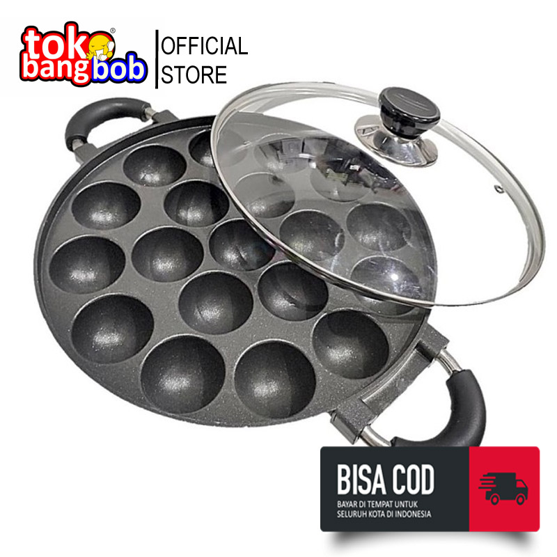 Jual Cetakan Kue 19 Lubang Cembung Anti Lengket Tutup Kaca Takoyaki Kue