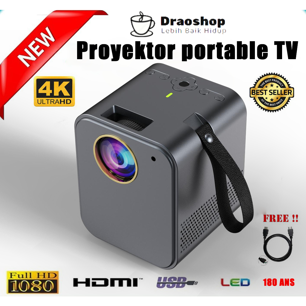 AUN MINI Projector D7 Android 6.0 Beamer, Built-in 2.4G/5G WIFI, Bluetooth,  4,000mAH Battery. HDMI. Support 4K proyector DLP 