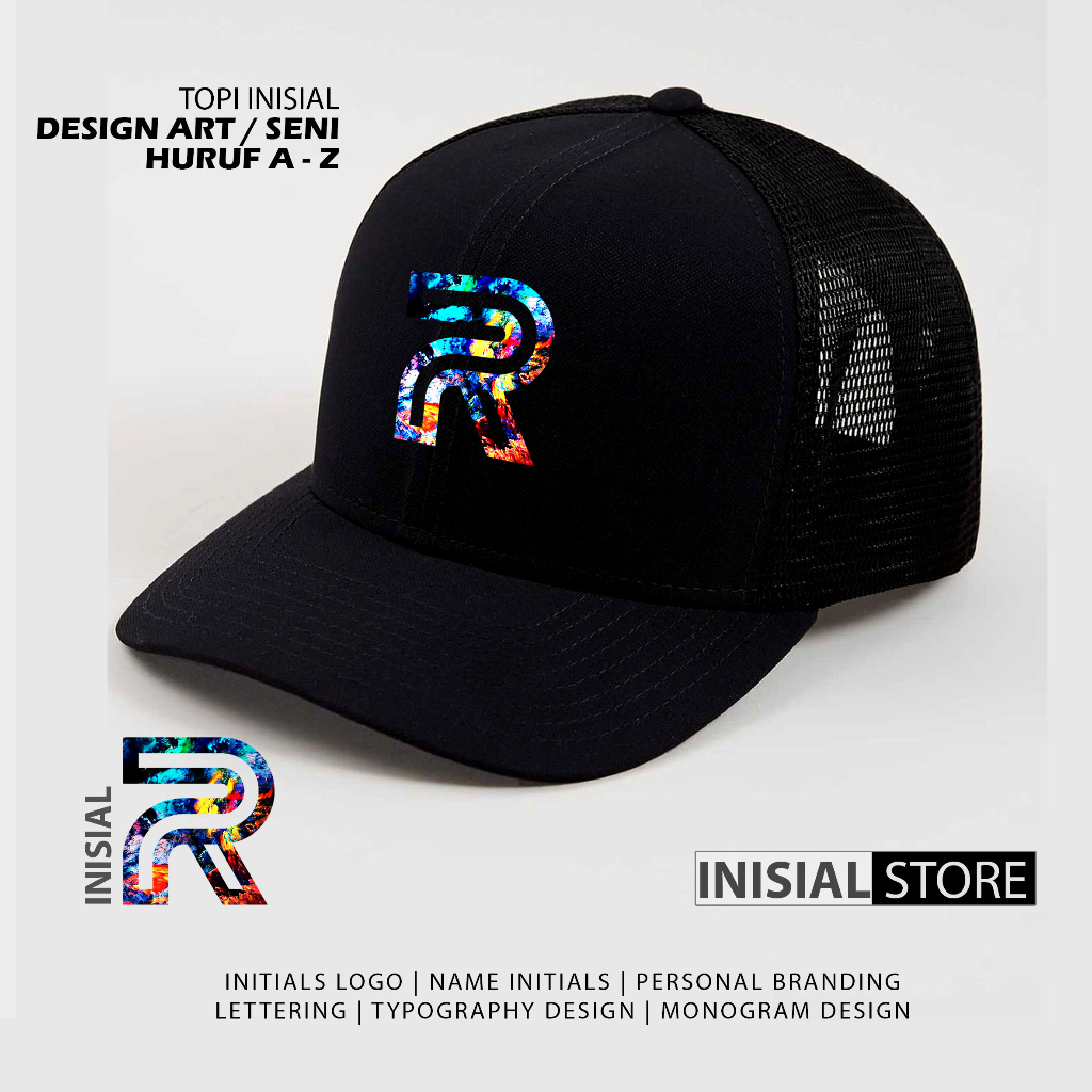 Jual Topi Inisial Art Desain NaMA Huruf A - Z Baseball Hitam Premium ...