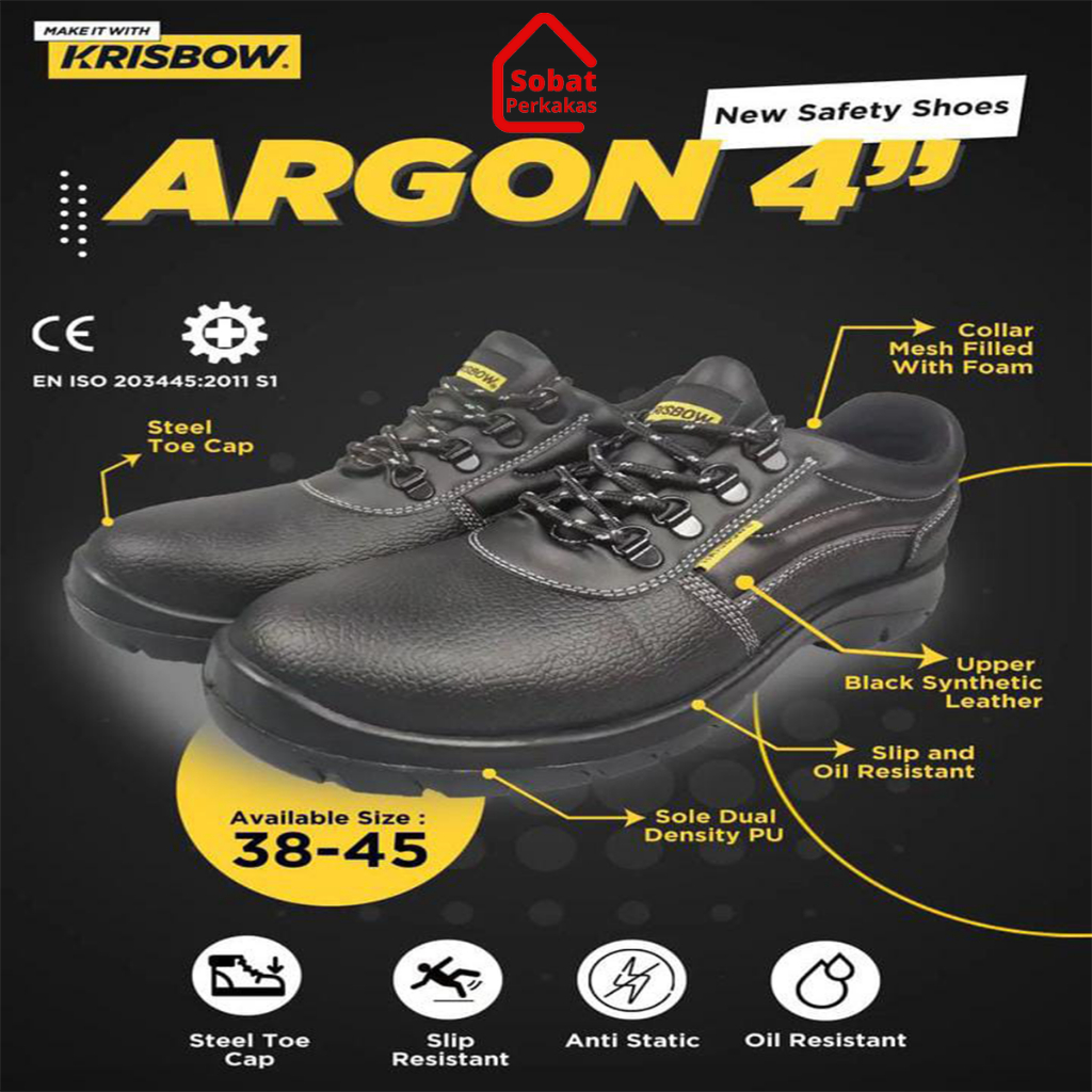 Jual Sepatu Safety Shoes Krisbow Argon 4 Inch Size 39 45 Sepatu Kulit Kerja Proyek Industri