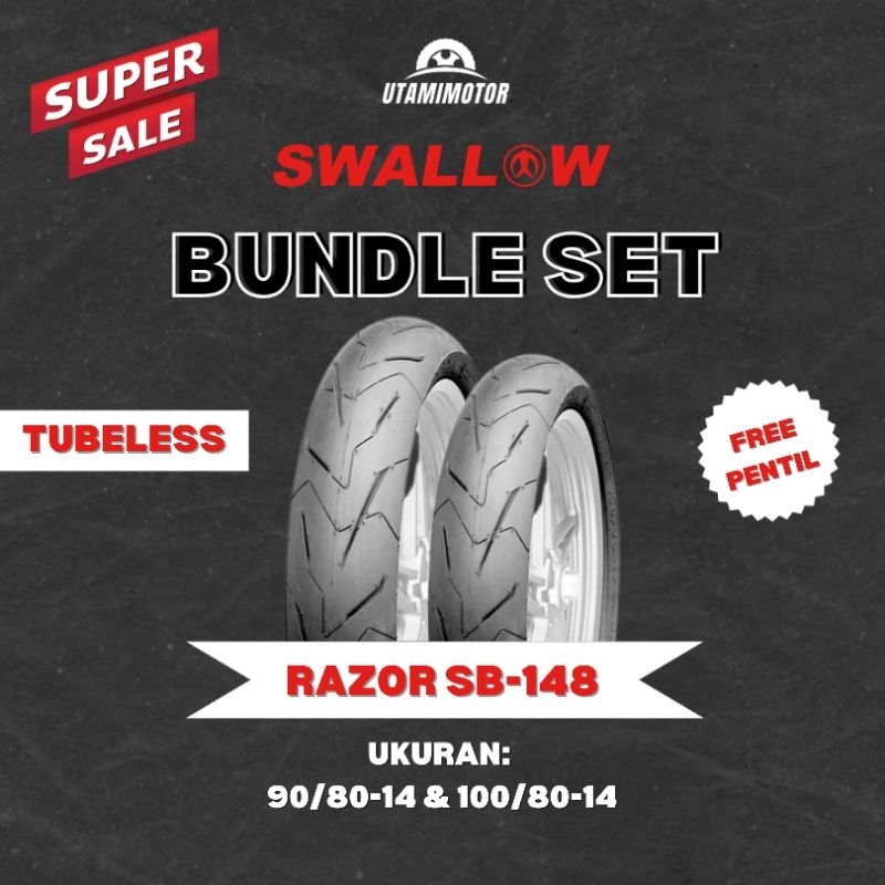 Jual BAN MOTOR SWALLOW RAZOR SB-148 BUNDLE SET UKURAN 90/80-14 DAN 100/ ...
