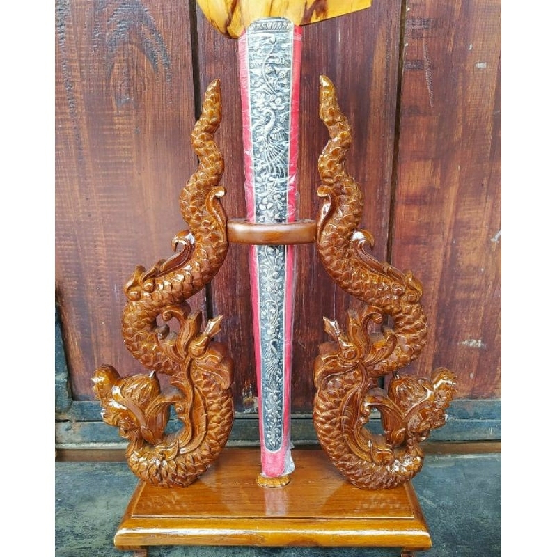 Jual Stand Jagrak Keris Kayu Jati Ukiran Naga Premium Elegan Shopee