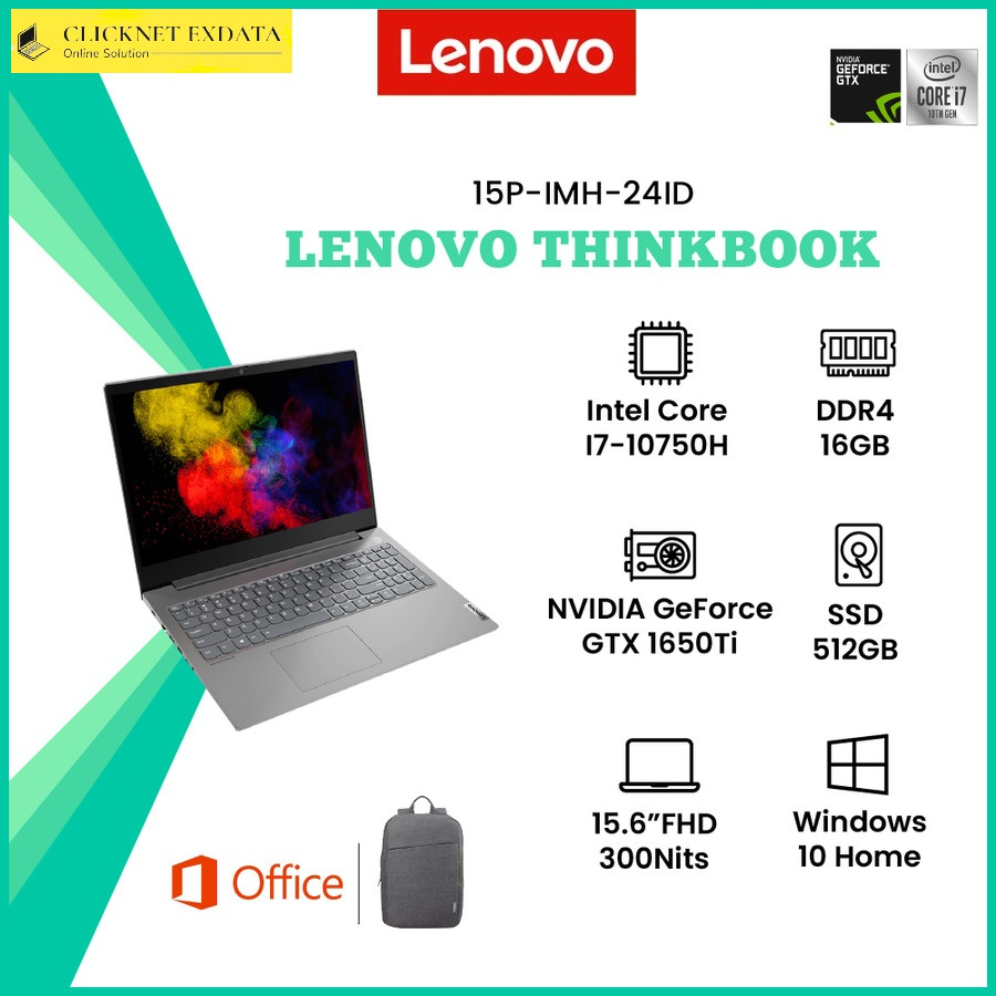 Jual LENOVO THINKBOOK 15P IMH 24ID I7 10750H 16GB 512GB SSD GTX1650TI