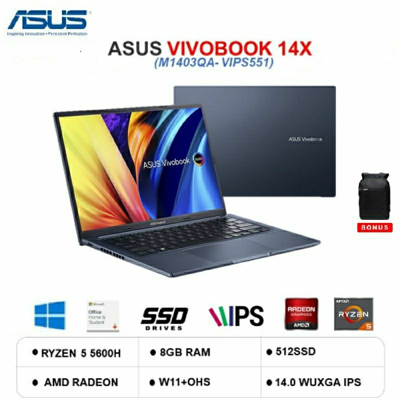 Jual ASUS VIVOBOOK 14X M1403QA RYZEN 5 5600H 8GB 512SSD WINDOWS OFFICE ...