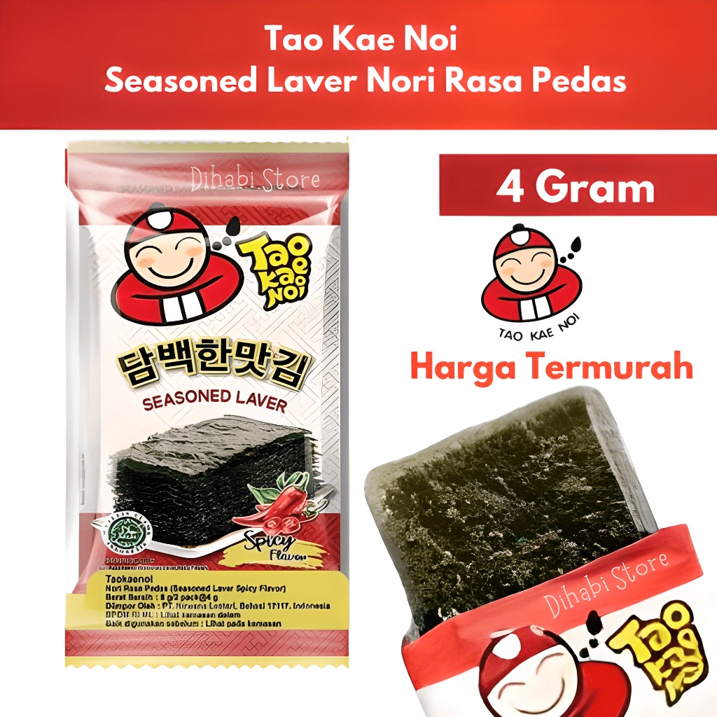 Jual Tao Kae Noi Seasoned Laver Nori Rasa Pedas Snack Rumput Laut 4 Gram Expired Februari 2024