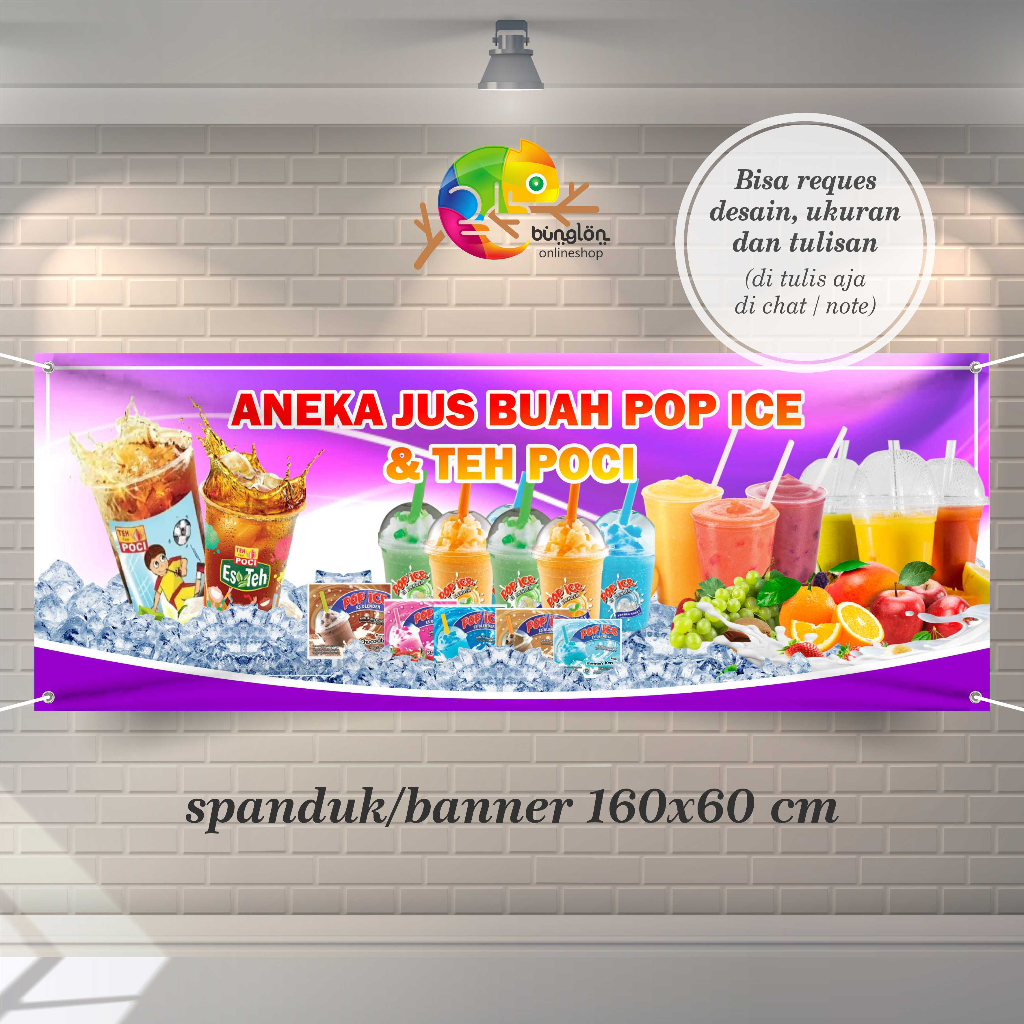 Jual Spanduk Banner 160x60 Cm Spanduk Jus Buah, Pop Ice, Teh Poci