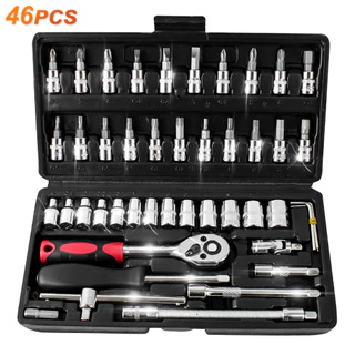 Allefix Kunci Socket Wrench Pas Socket Set 1/4 Repair Tool 46 pcs- G-10028