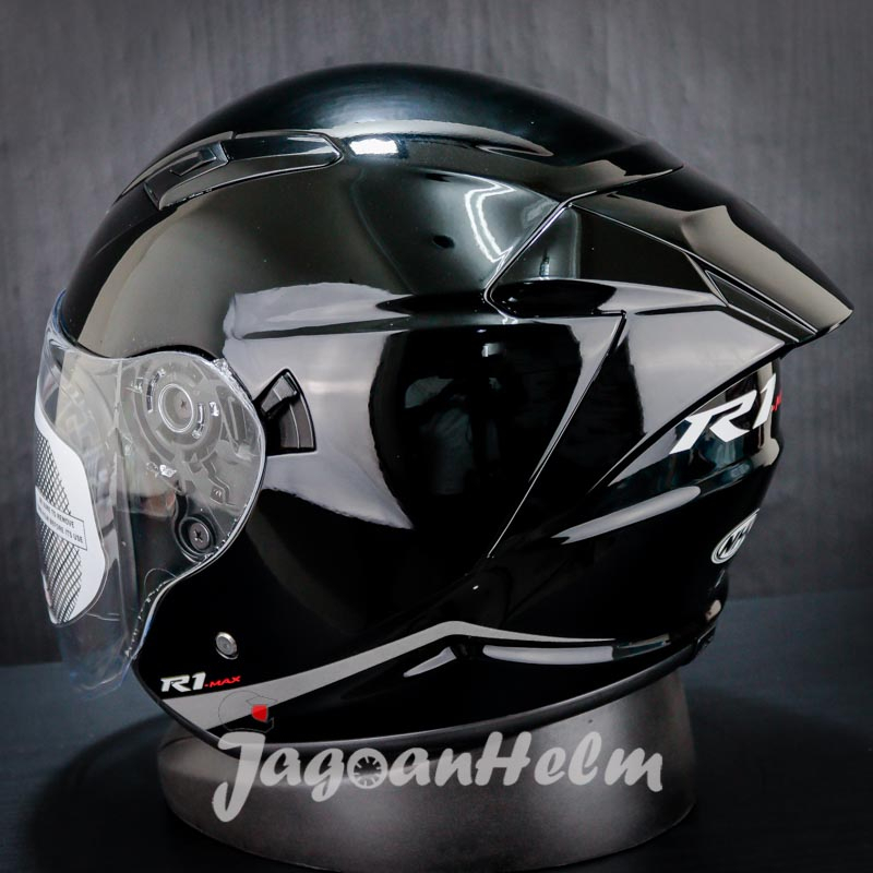 Jual NHK HELM R1 MAX SOLID | BLACK GLOSSY | DOUBLE VISOR | Shopee Indonesia