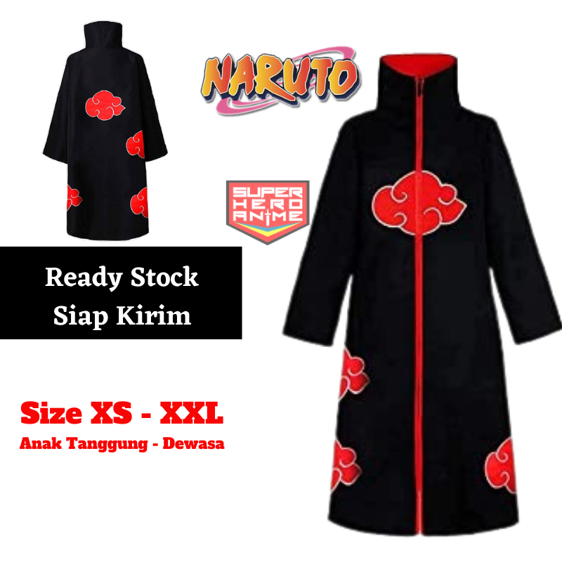 Kostum Akatsuki Naruto Itachi Uchiha Jubah Baju Anime Cosplay Logo Bordir