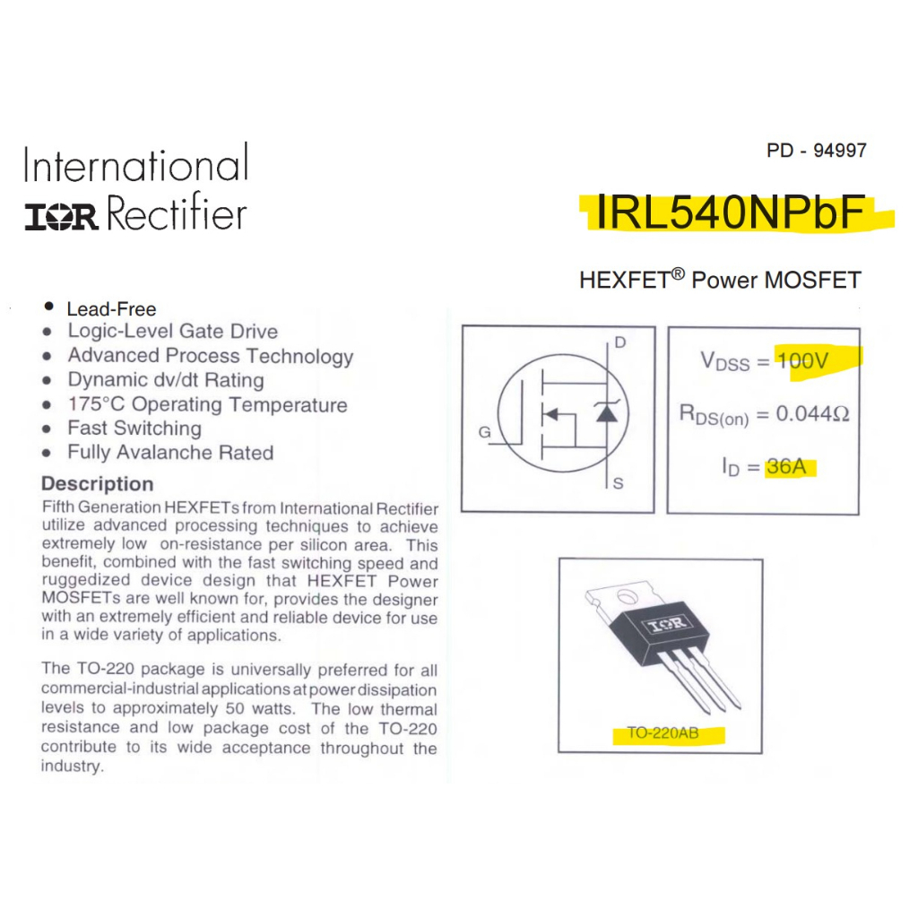 Jual IRL540N 100V 36A 140W N-Channel MOSFET TO-220 | Shopee Indonesia