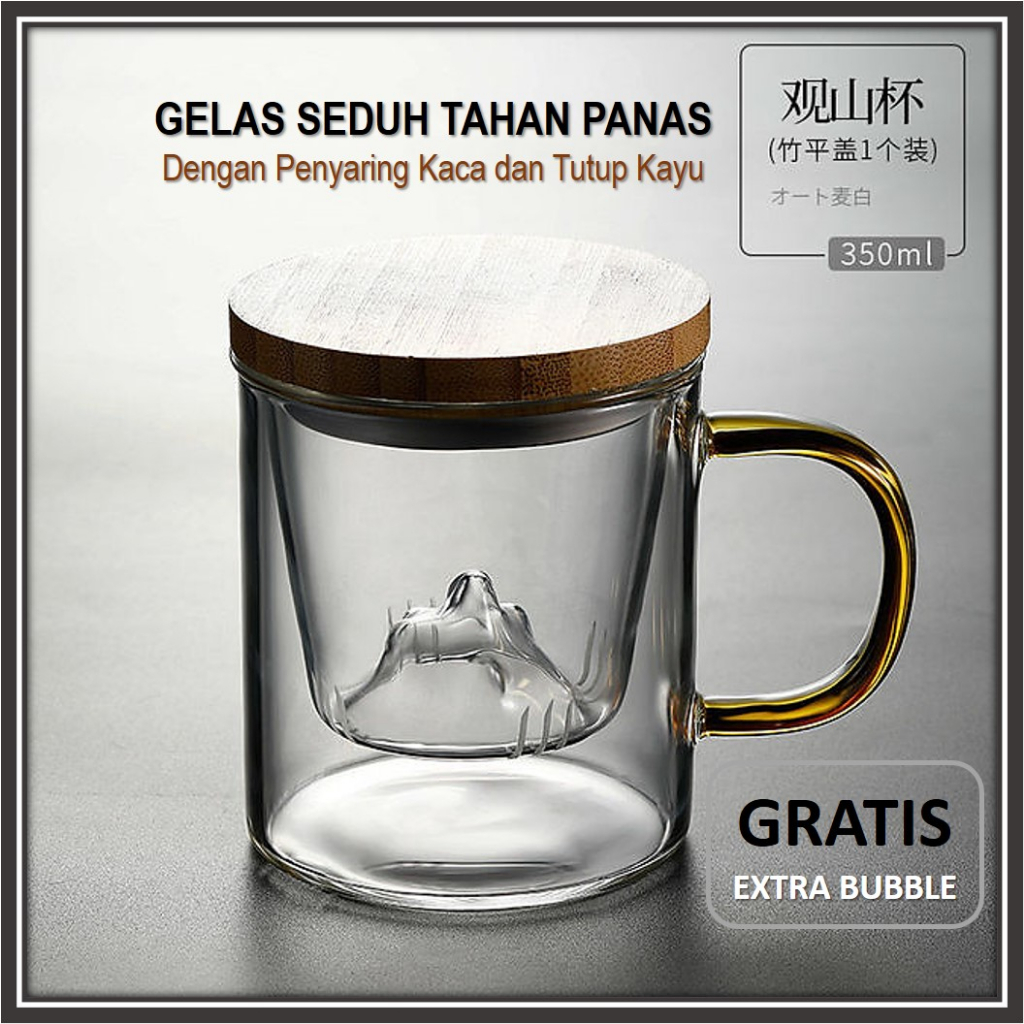 Jual Mug Cangkir Gelas Kopi Teh Set Saringan Infuser Tutup Kayu Gelas Kaca Unik Dengan 0305