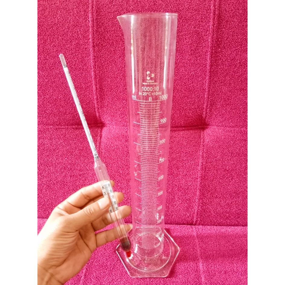 Jual Hydrometer with Thermometer Solar Plus Gelas Ukur Kaca 1Liter ...