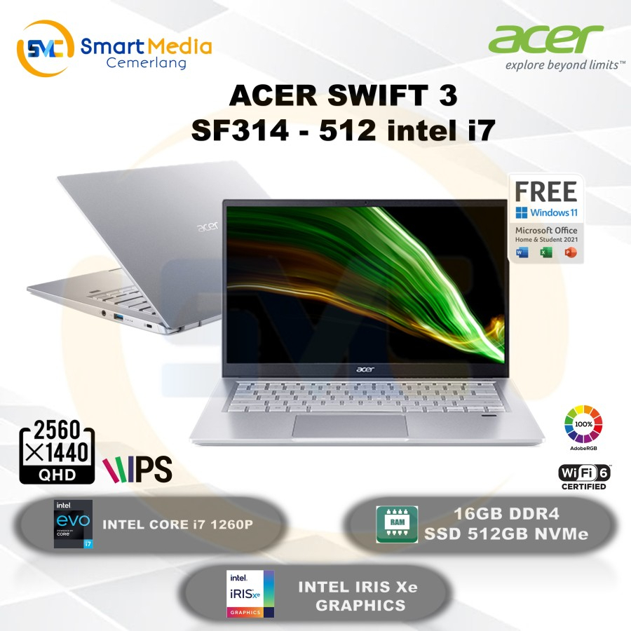 Jual ACER SWIFT 3 SF314-512 - I7-1260P - 16GB - 512GB - INTEL EVO - 14 ...