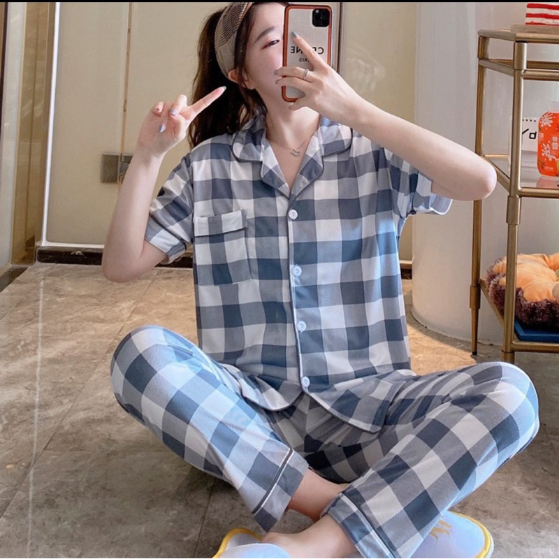 Jual Baju Tidur Wanita Piyama Set Kemeja Celana Panjang Baju Lengan ...