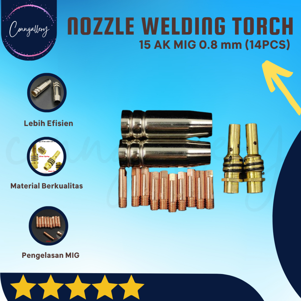 Jual Nozzle Obor Las Welding Torch Tip Holder 15AK MIG 0.8mm 14PCS