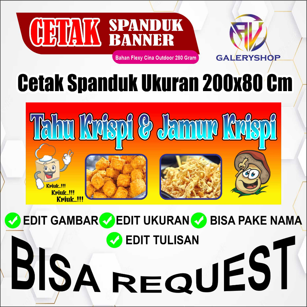 Jual Cetak Spanduk Banner Jualan Tahu Krispy Danjamur Krispi 200x80 Cm