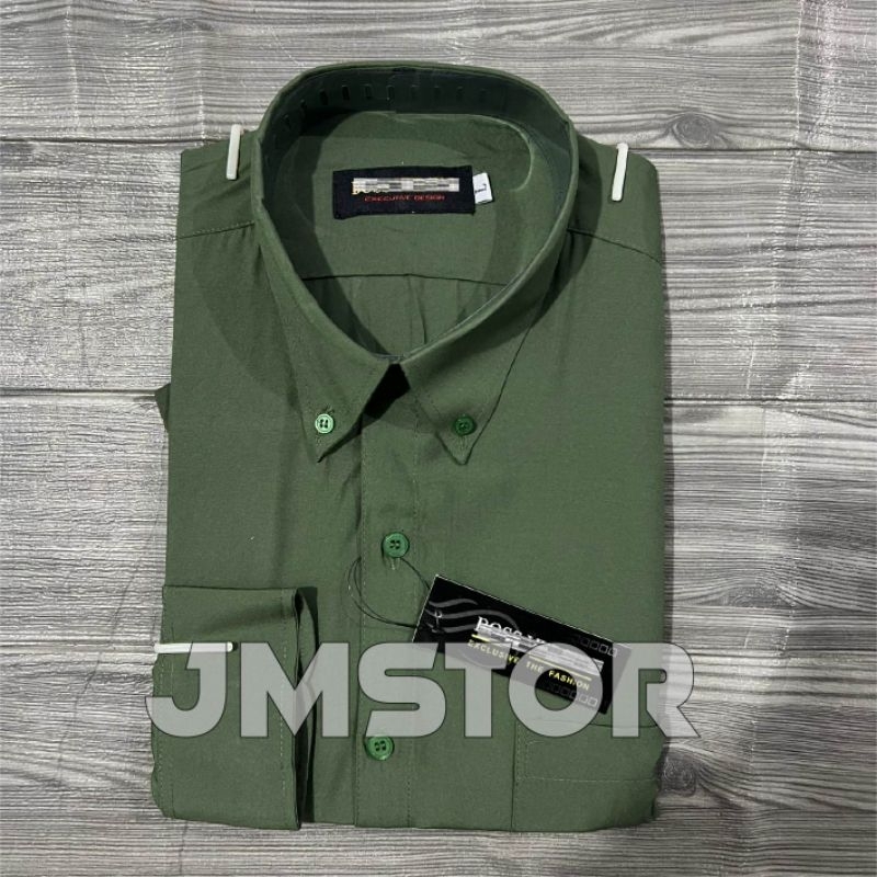 Jual B.V Kemeja pria warna Hijau Army Kemeja polos Lengan panjang