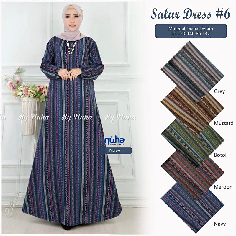 Jual Am Salur Dress Gamis Wanita Jumbo Oversize Diana Denim Bigsize Bumil 025 7327 Shopee