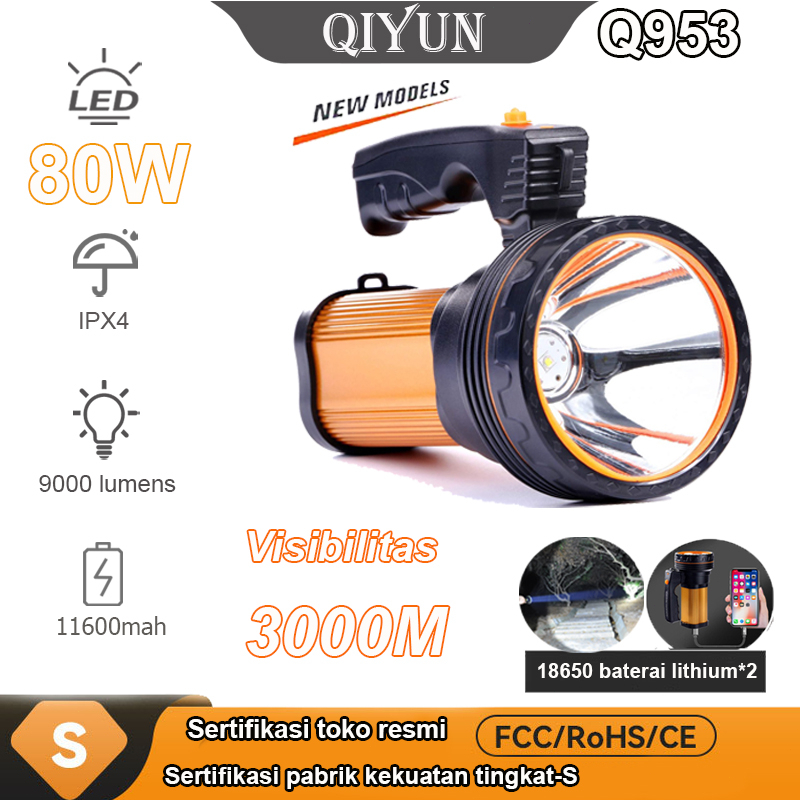 Jual QYD Senter LED Super Terang 80W Tahan air lampu cas Senter jumbo ...