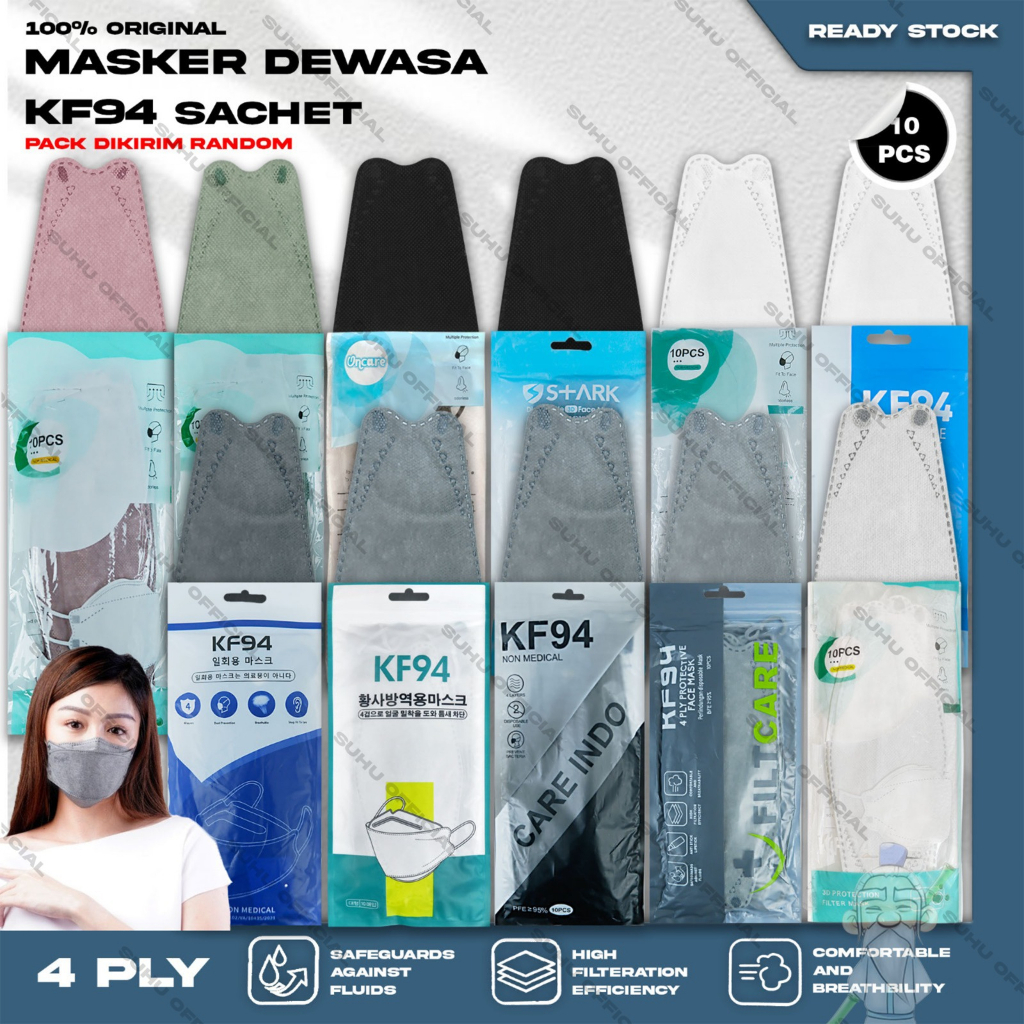 Jual SUHU Masker KF94 4Ply isi 10Pcs Putih Hitam Abu Warna KF 94 4 Ply ...