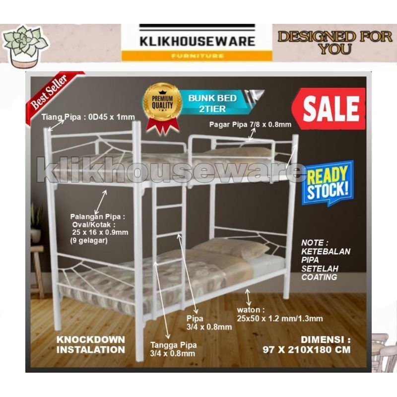 Jual Ranjang Susun Besi Ranjang Tingkat Besi Bunk Bed White Glossy Shopee Indonesia 2277