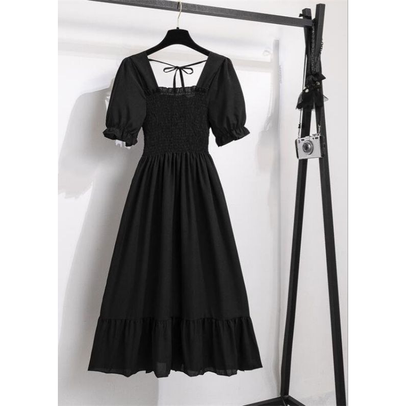 Jual Casual Korean Style Bali Midi Dress Pantai Gamis Hitam Polos Wanita  Baju Pesta | Shopee Indonesia