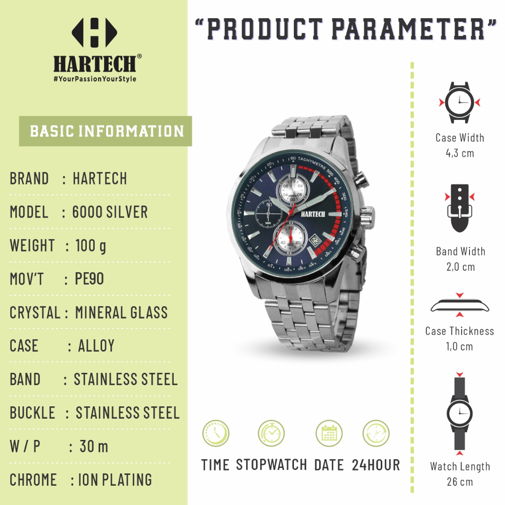 Jual HARTECH CHRONO 6000 Jam Tangan Pria Water Resist | Shopee Indonesia
