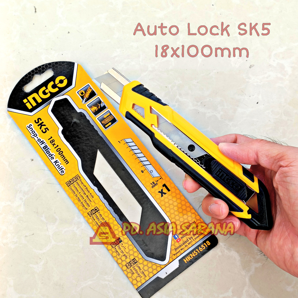 Jual Cutter Besar 18mm INGCO HKNS16518 Auto Lock Snap Off Blade Retract ...