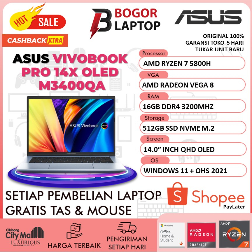 Jual Asus Vivobook Pro 14x Oled M3400qa Oleds751 Ryzen 7 5800h 16gb512gb Ssd Vega W11ohs 140 4430