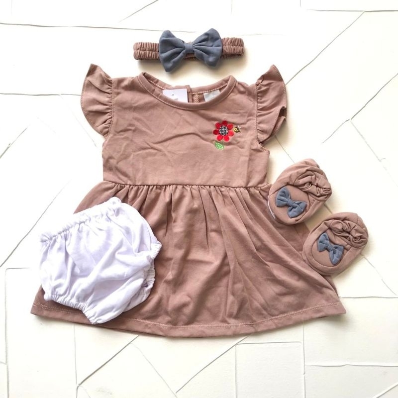 Jual Baju Bayi Perempuan New Born 0 6 Bulan Dress Set Kaos Lucu Sepatu